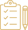 Liste de contrôle et planification : gérez vos tâches efficacement Icône dorée d'un presse-papiers affichant une liste de contrôle à trois éléments cochés. Un crayon est à droite. Symbole de tâche accomplie ou de planification réussie.